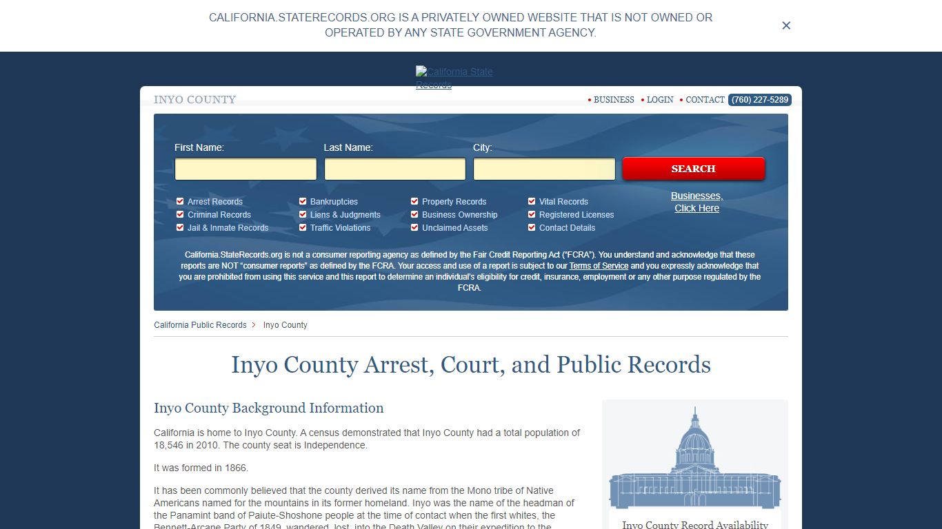 Inyo County Arrest, Court, and Public Records