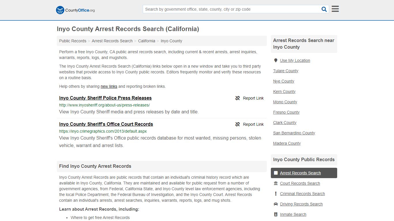 Arrest Records Search - Inyo County, CA (Arrests & Mugshots)